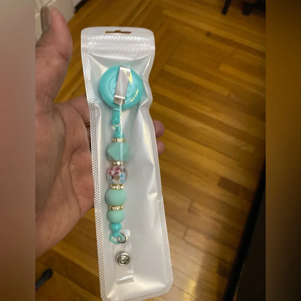 Turquoise Beaded Badge Reel,ID Holder
